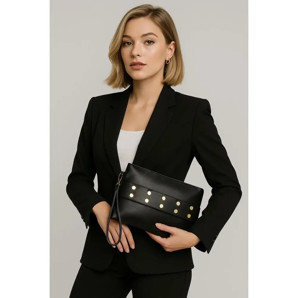 Get Up, Grab It and Go Oversized Studded Wristlet Clutch